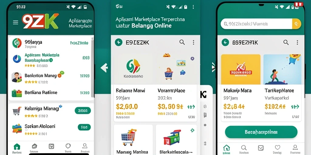 Antarmuka aplikasi Marketplace 99ZK yang modern dan intuitif.