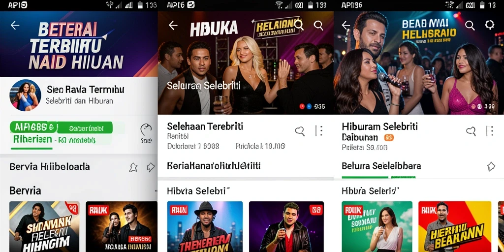 Antarmuka aplikasi API36 menampilkan berita selebriti terkini.