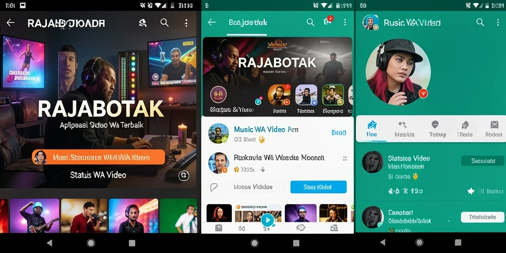 Tampilan antarmuka aplikasi RAJABOTAK untuk Status WA Video.